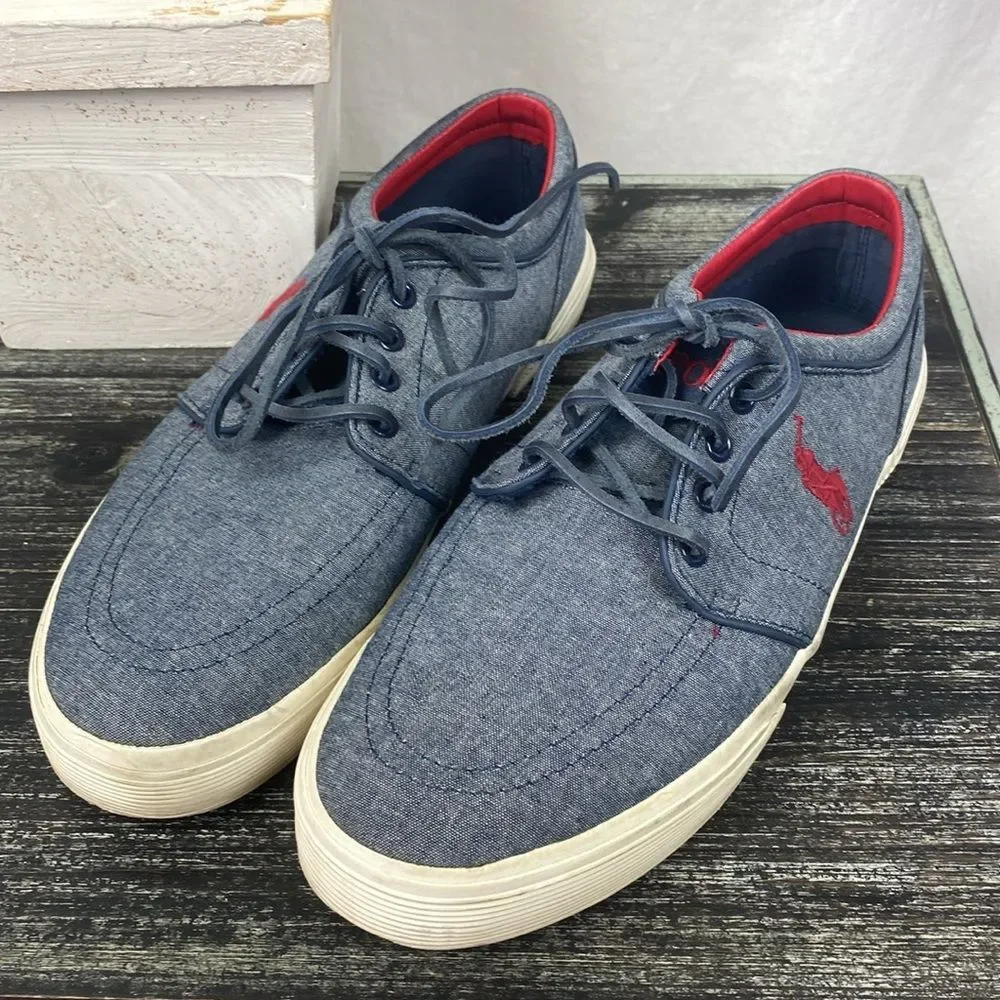 Ralph Lauren Men's Faxon Casual Gray Chambray Lace Up Topsider Boat Shoes 10.5